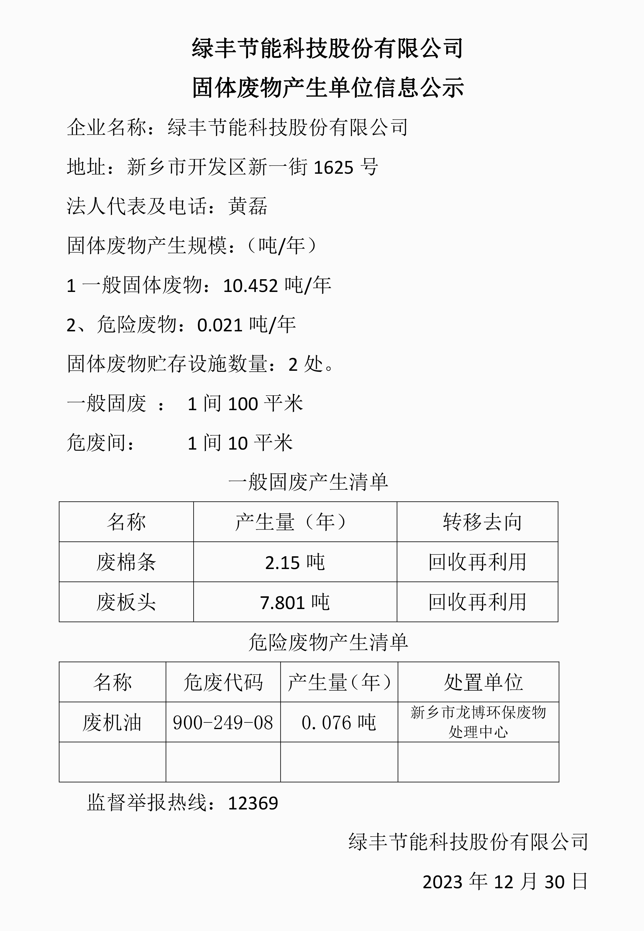 十、固體廢物信息公示模板2023