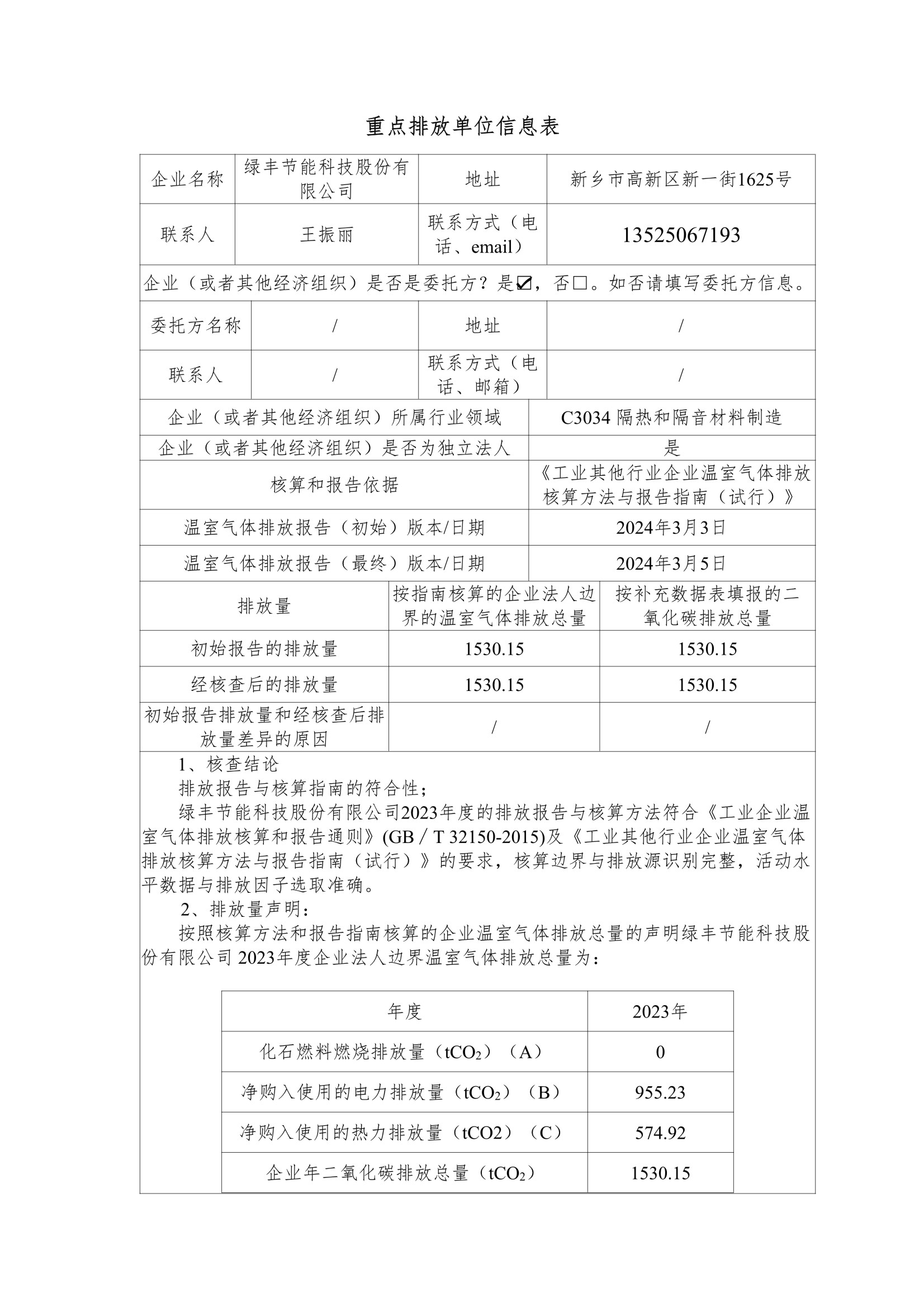 綠豐節(jié)能科技股份有限公司2023年度溫室氣體排放核查報(bào)告(2)